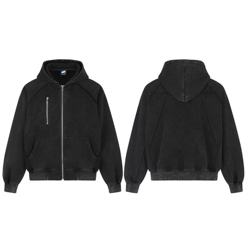 Damen Kapuzen-Zipjacke im Oversize-Suede-Look mit Raglanärmeln und Brust-Reißverschlusstasche Shop Nory