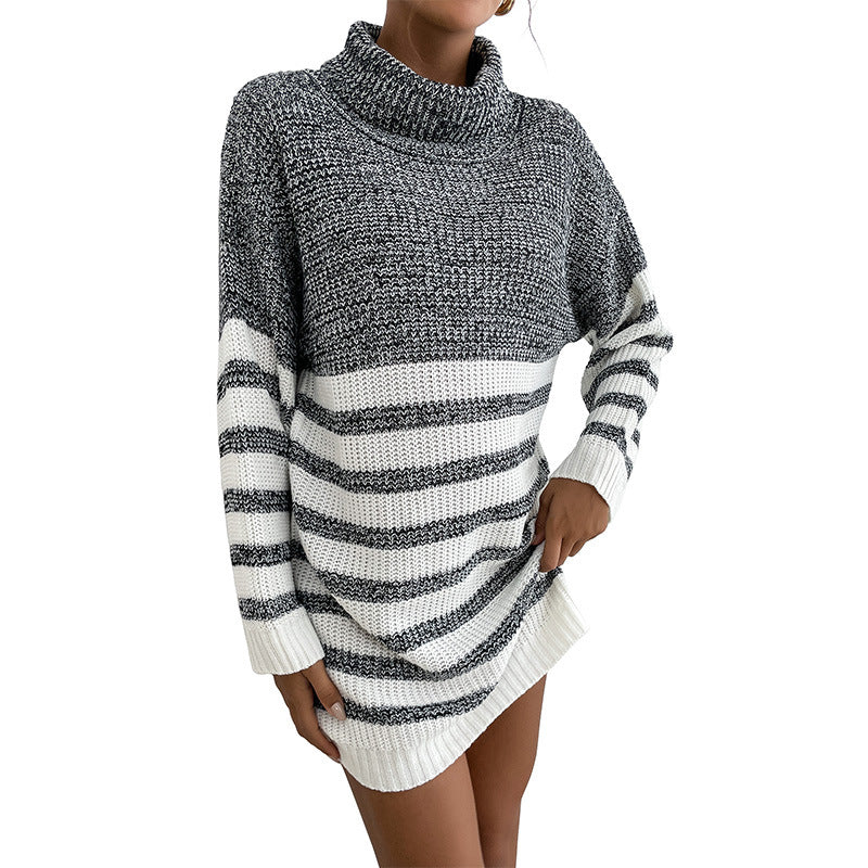 Damen Kurzes Strickkleid im Maritim-Look mit Rollkragen, Rippenbündchen und lässiger Oversize-Silhouette Shop Nory