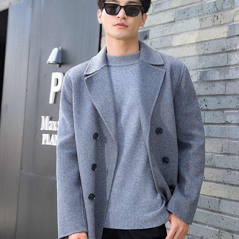 Herren Kurzer Doppelreiher Wollmix-Peacoat mit Reverskragen und Thermofutter Shop Nory