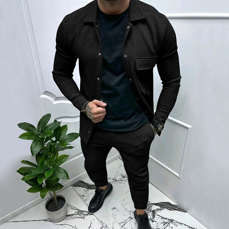 Herren Strukturiertes Jersey-Freizeitset mit Overshirt und Tapered Jogginghose Shop Nory