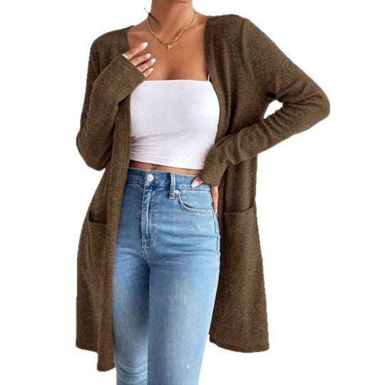 Damen nan offener Longcardigan mit aufgesetzten Taschen und weichem Feinstrick Shop Nory