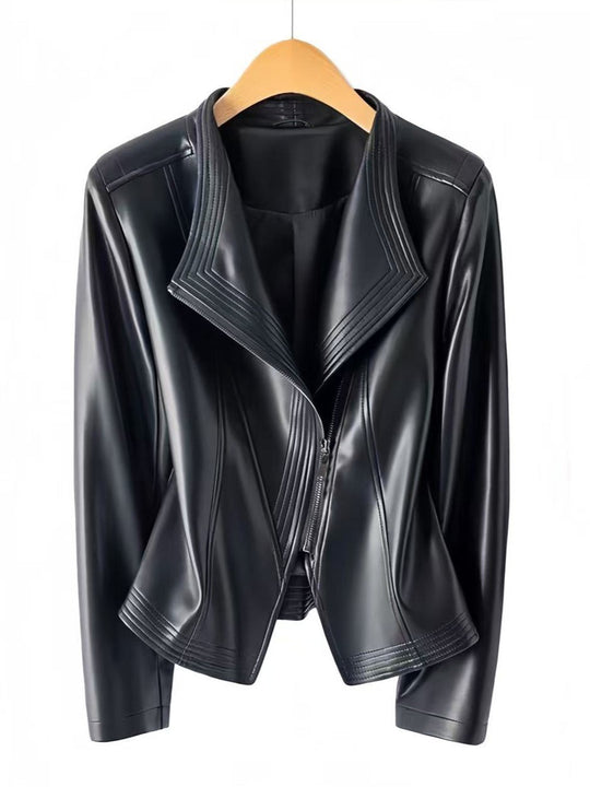 Damen Kurz geschnittene Kunstlederjacke mit asymmetrischem Reißverschluss Shop Nory