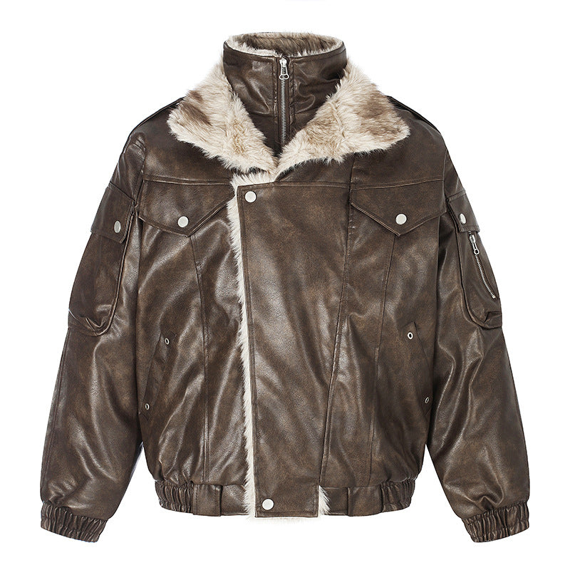 Damen Oversize Kunstleder-Fliegerjacke mit Teddyfutter und Stehkragen Shop Nory
