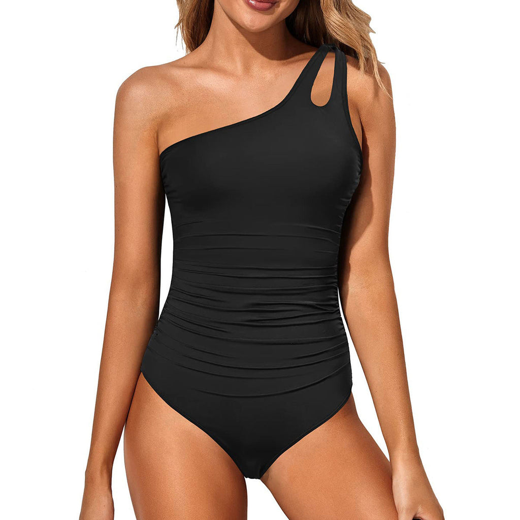 Damen Einseitiger Badeanzug mit Rüschendetails Shopnory