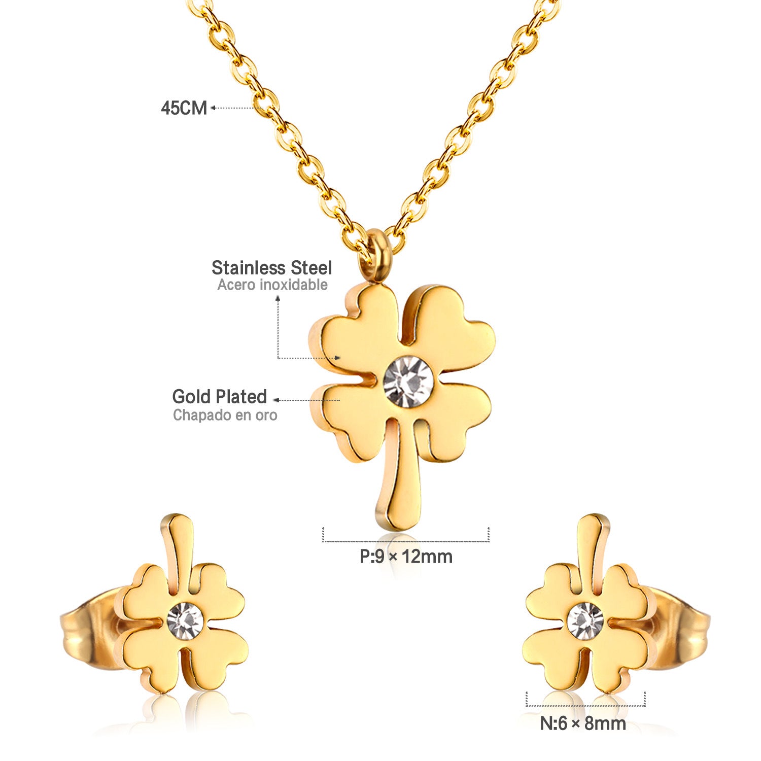 Damen Schmuckset mit herzförmigen Anhängern aus goldplattiertem Edelstahl Shop Nory