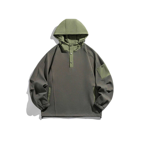 Unisex Oversize Kapuzen-Anorak-Pullover mit halber Druckknopfleiste, Utility-Ärmeltasche und Thermostruktur Shop Nory