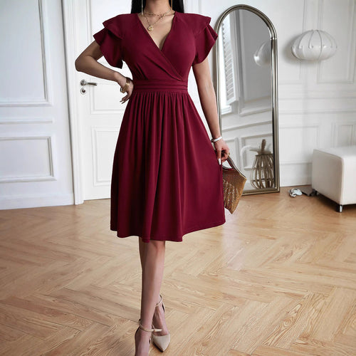 Damen Wickelkleid mit voluminösen Ärmeln und femininem V-Ausschnitt