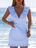 Damen Strandkleid mit elegantem Volant und tiefem V-Ausschnitt