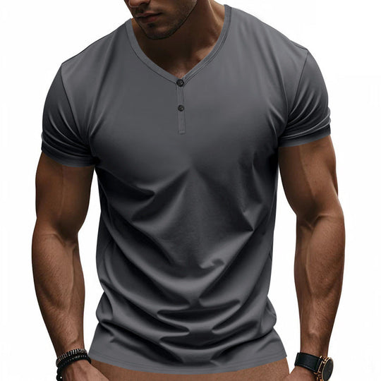 Herren Kurzarm Henley-T-Shirt mit strukturiertem V-Ausschnitt