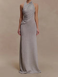 Damen Elegantes Maxikleid mit schimmerndem Stoff und raffiniertem Wickeldetail Shopnory