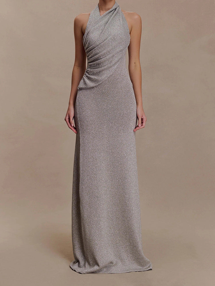 Damen Elegantes Maxikleid mit schimmerndem Stoff und raffiniertem Wickeldetail Shopnory