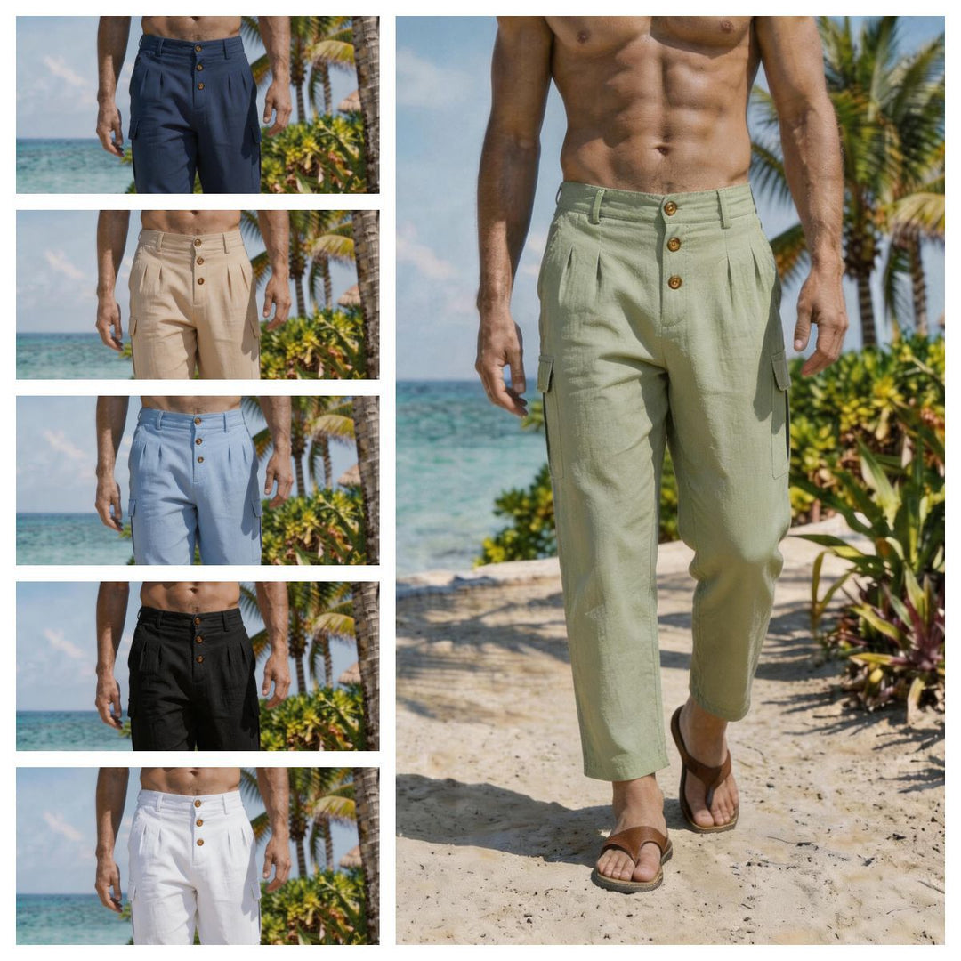 Herren Bundfalten-Cargohose mit Knopfverschluss, aufgesetzten Cargotaschen und gekürztem Bein Shop Nory