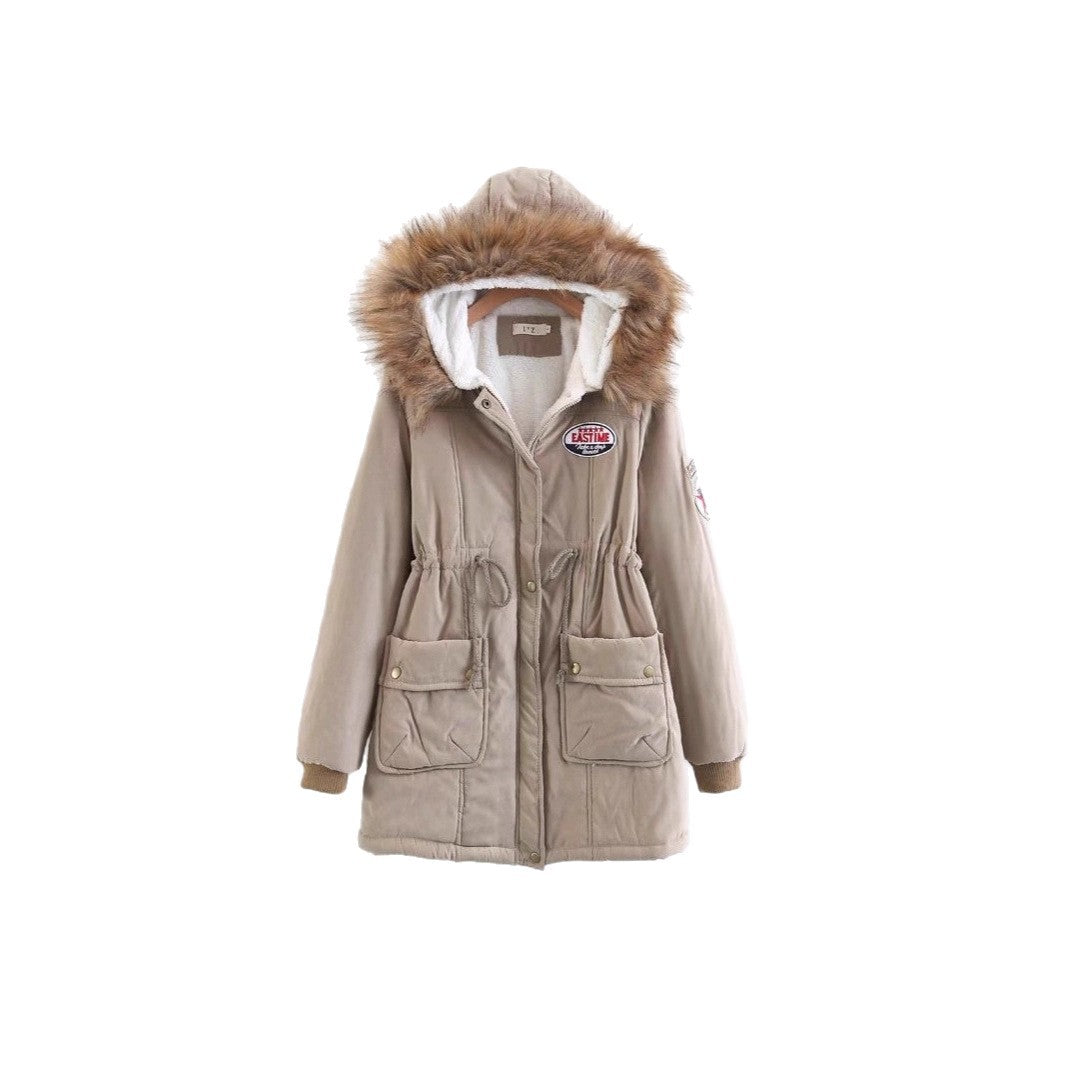 Damen Langer Utility-Parka mit Teddyfutter, Kapuze mit Kunstfell und Kordelzug Shop Nory