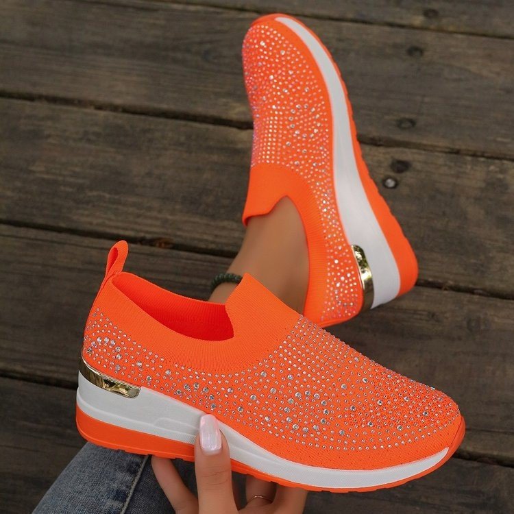 Damen Modische Sneaker mit Strass und Plateau Shopnory