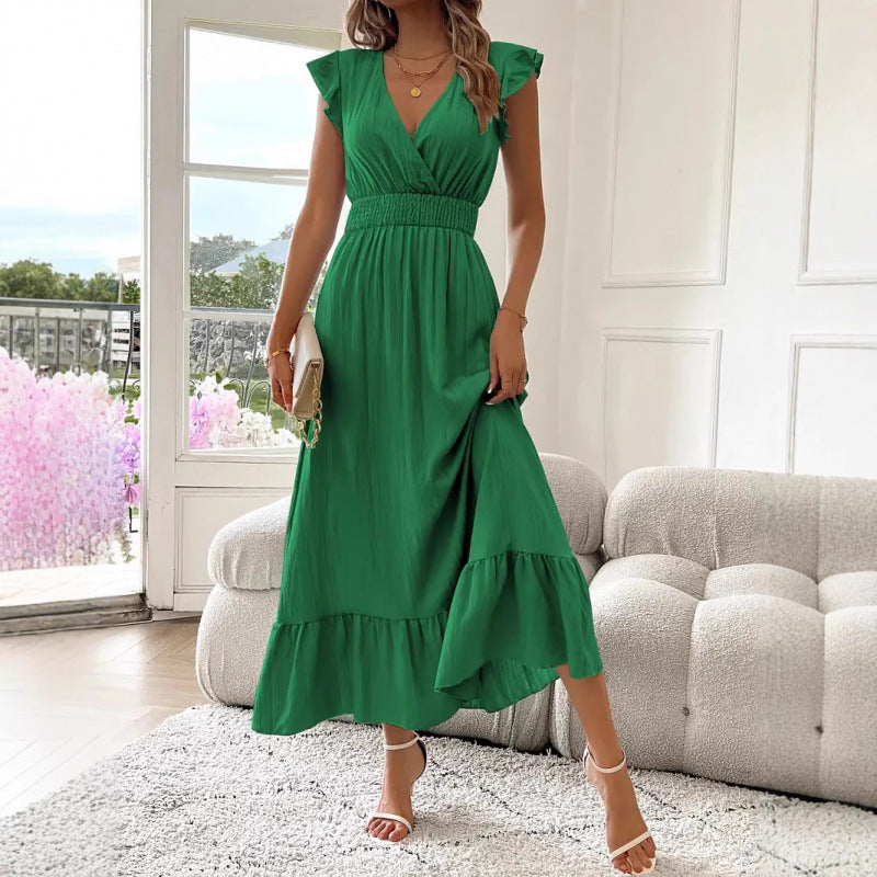 Damen Maxikleid mit voluminösen Rüschenärmel und elegantem Bund