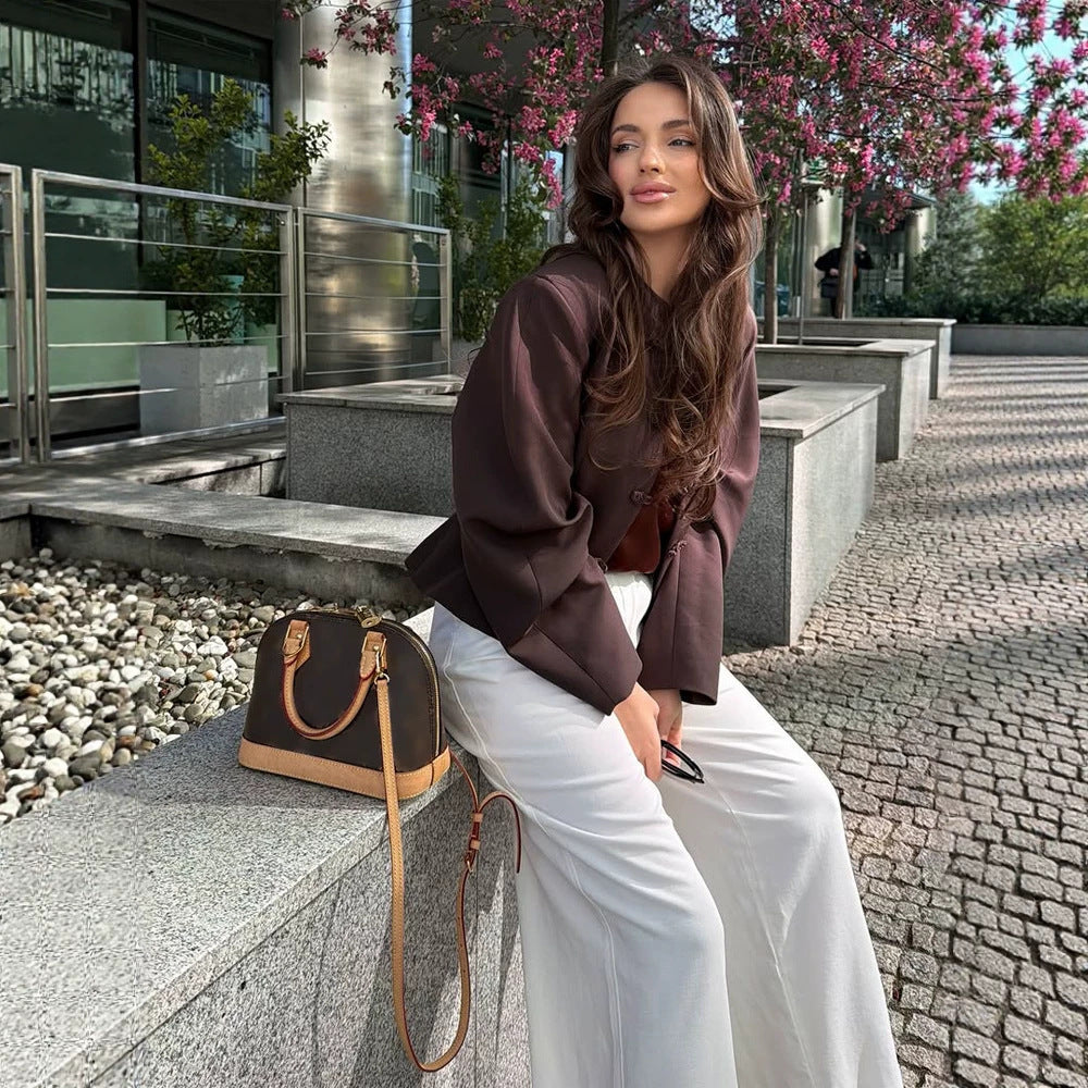 Damen Kurzgeschnittener kastiger Blazer mit Stehkragen und chinesischen Knotenknöpfen Shop Nory