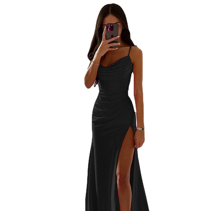 Damen Maxikleid mit schickem Seitenschnitt und eleganter Drapierung