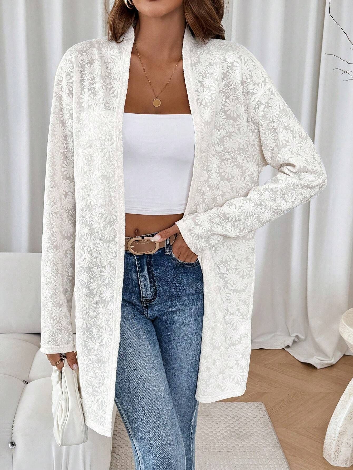 Damen Stilvolle Blumenmuster Jacke