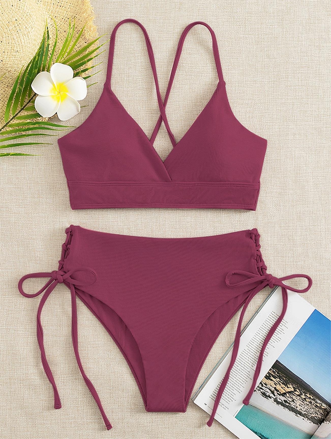 Damen Hochtaillierter Bikini mit verstellbaren Schnürdetails