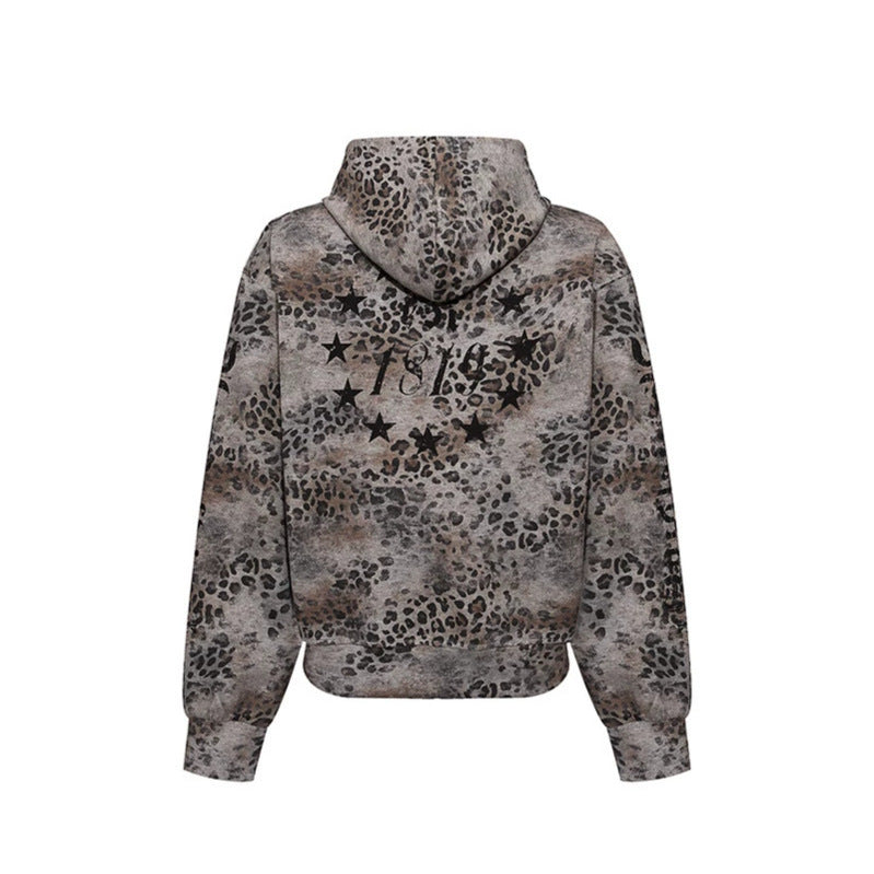 Damen Kapuzen-Sweatjacke mit durchgehendem Reißverschluss und Allover-Leopardenprint Shop Nory