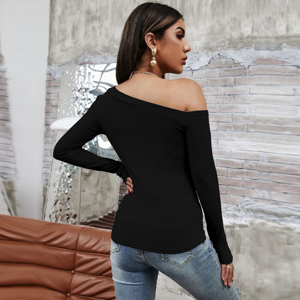 Damen asymmetrisches One-Shoulder Longsleeve-Top mit schlanker Sculpting-Passform und feiner Rippstruktur Shop Nory