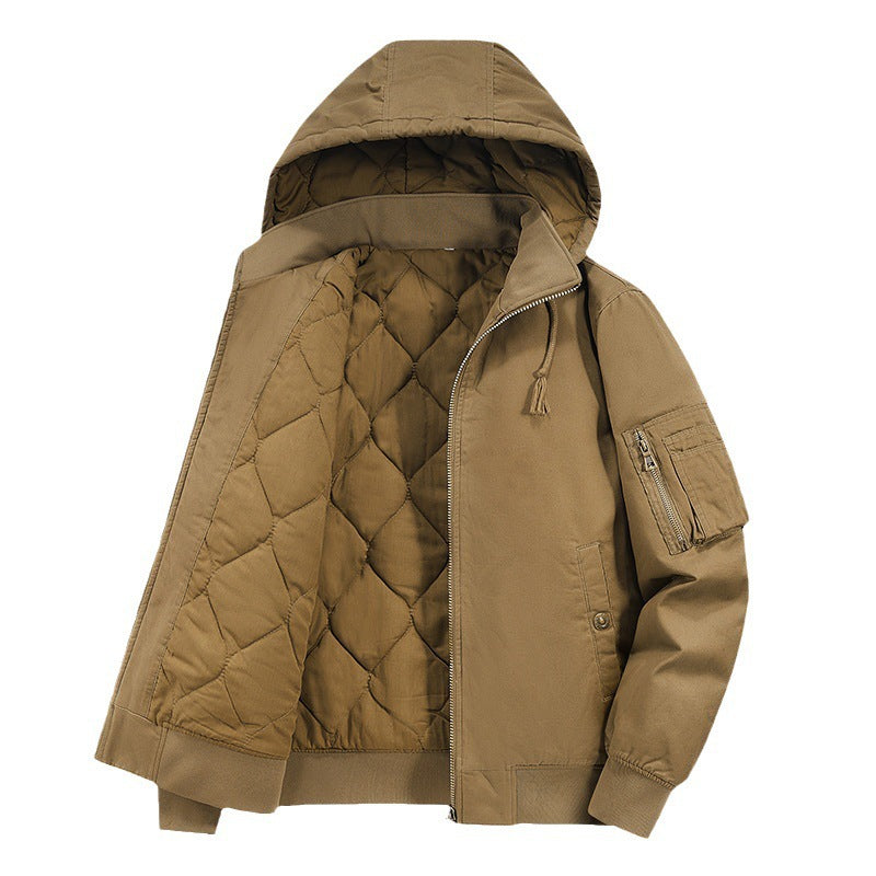 Herren wattierte Kapuzen-Canvas-Fieldjacke mit Ärmeltasche und Thermofutter Shop Nory