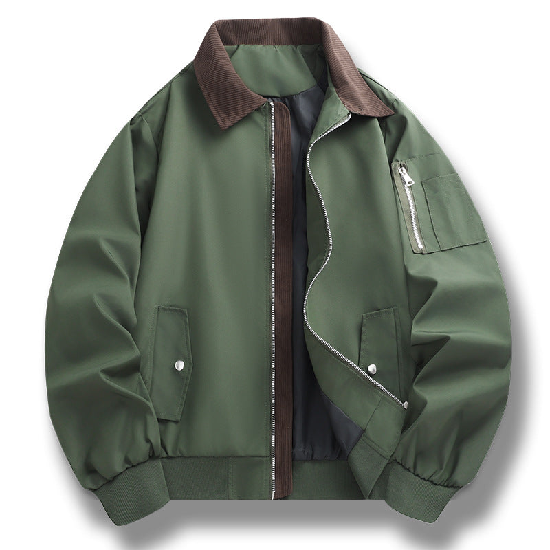 Herren Windabweisender Bomberblouson mit Cordkragen, Zwei-Wege-Reißverschluss und Ärmel-Utilitytasche Shop Nory