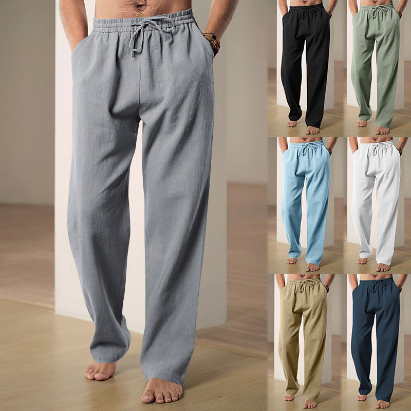 Herren nan leichte Relaxhose aus Leinenmix mit elastischem Tunnelzugbund und geradem Bein Shop Nory