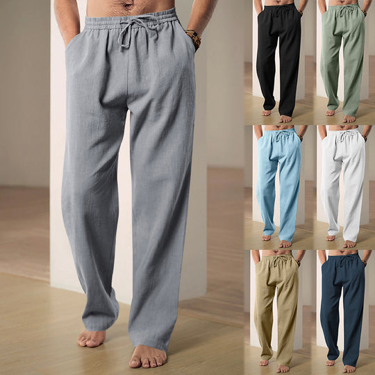 Herren nan leichte Relaxhose aus Leinenmix mit elastischem Tunnelzugbund und geradem Bein Shop Nory