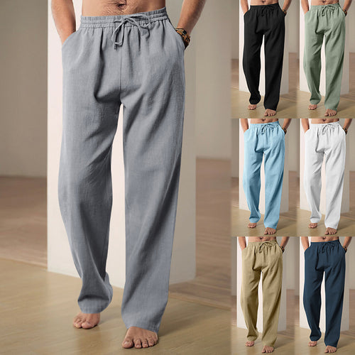 Herren nan leichte Relaxhose aus Leinenmix mit elastischem Tunnelzugbund und geradem Bein Shop Nory