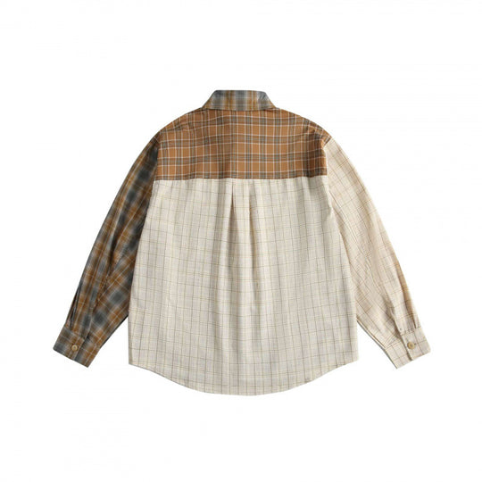 Herren Patchwork-Kariertes Baumwollflanell-Hemd im Oversize-Schnitt mit Brusttasche Shop Nory