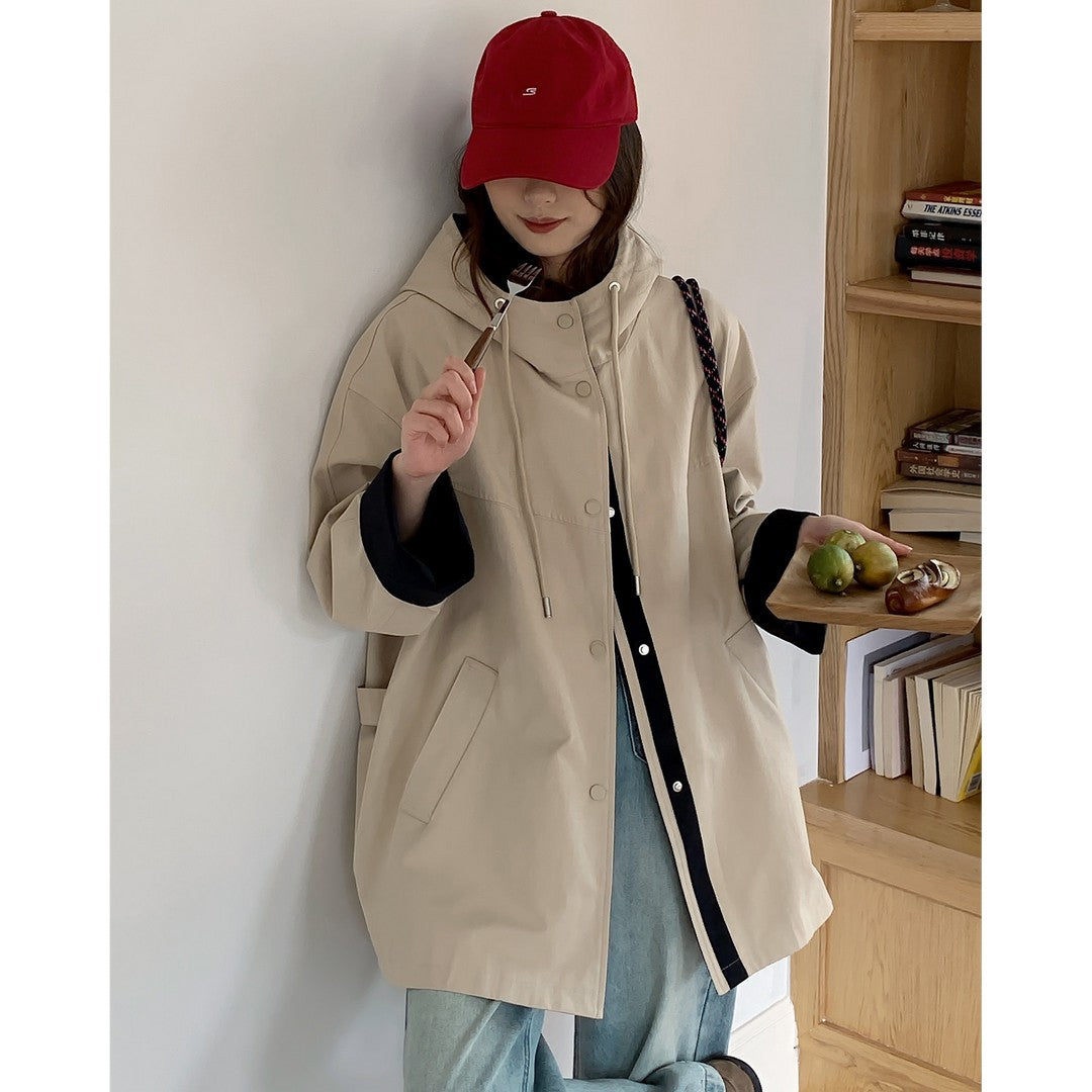Damen Oversize Kapuzenjacke mit kontrastiertem Saum und Druckknopfleiste Shop Nory