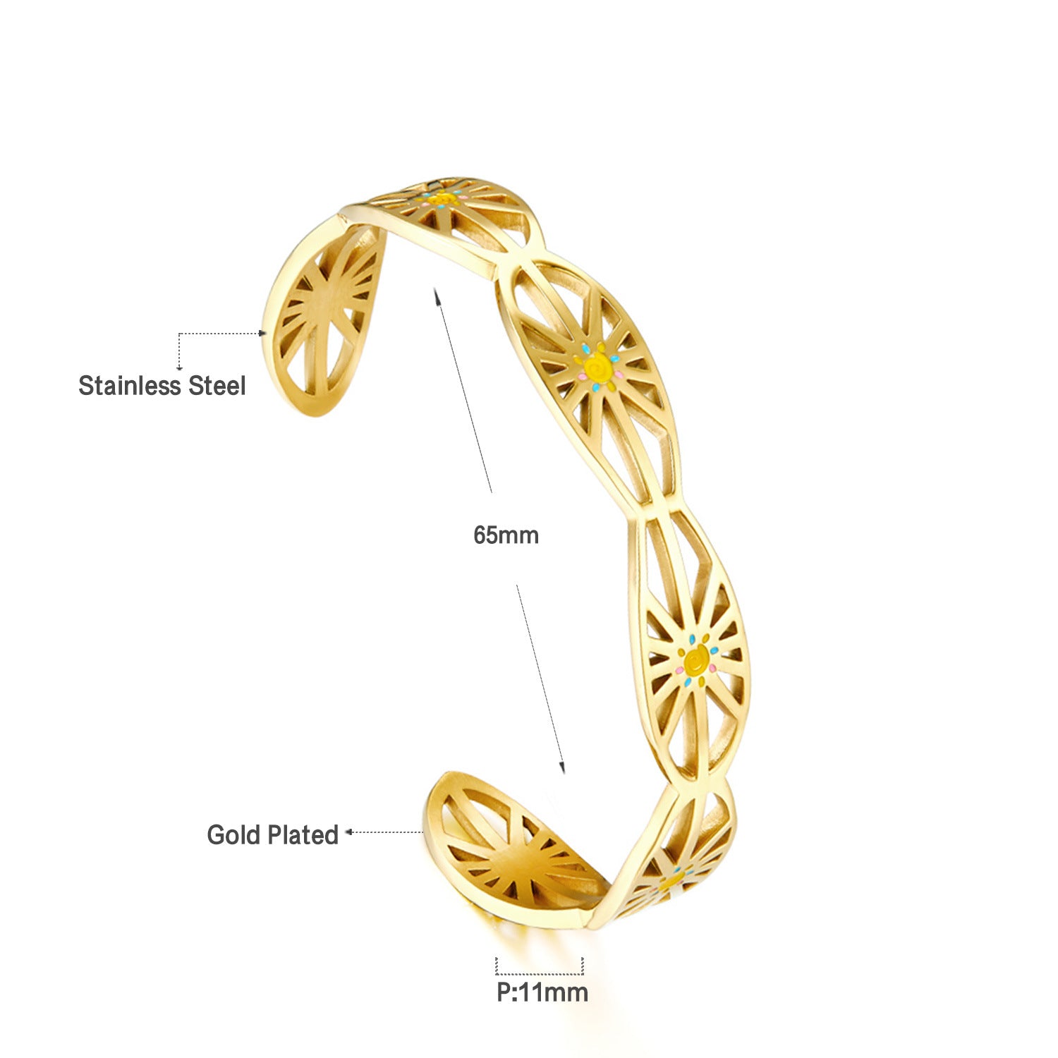 Damen offener Armreif mit floralen Mustern aus hochwertigem Edelstahl und goldplattierter Oberfläche Shop Nory