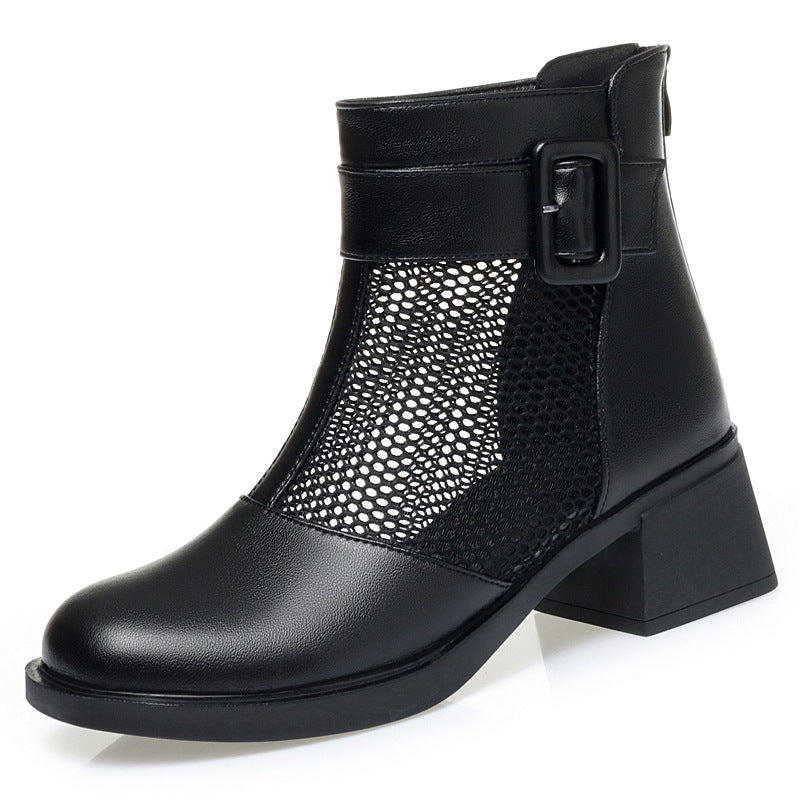 Damen Modische Ankle Boots mit luftiger Netzstruktur und eleganter Schnalle
