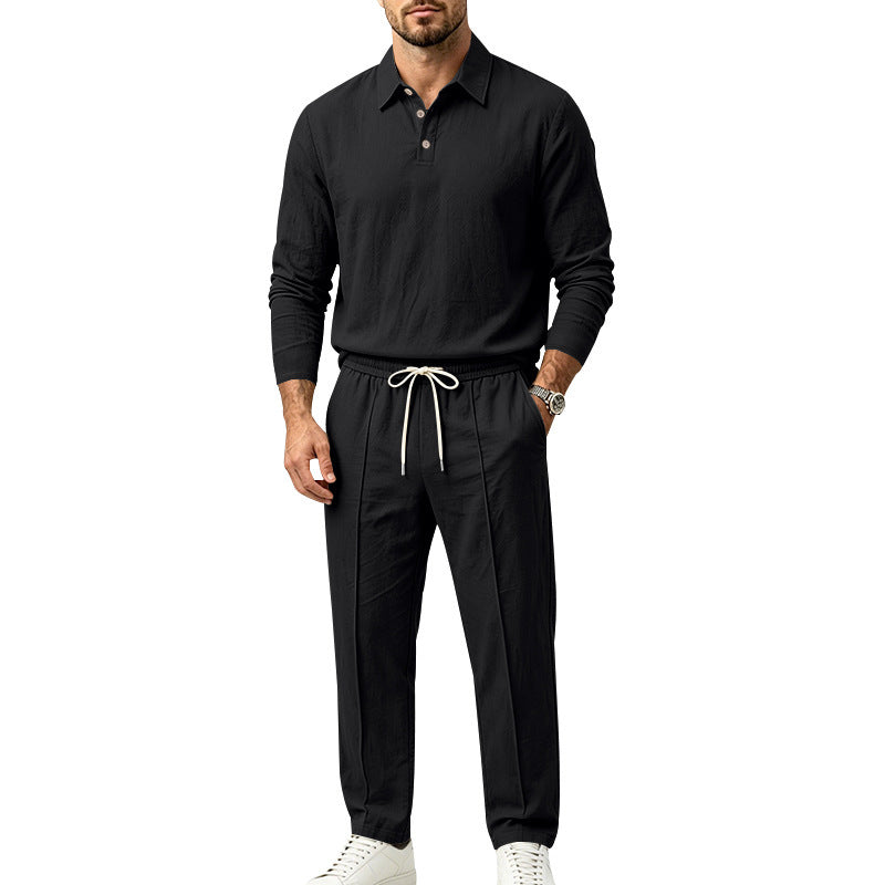 Herren Lässiges Leinenoptik-Loungewear-Set mit Henley-Kragen und Kordelbzw. Bund Shop Nory