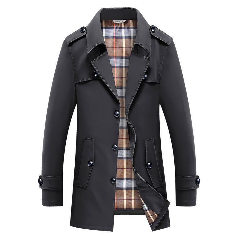 Herren Kurz-Trenchcoat im klassischen Stil mit karierter Innenfütterung, Schulterklappen und Pattentaschen Shop Nory