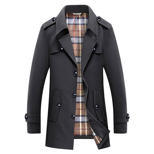 Herren Kurz-Trenchcoat im klassischen Stil mit karierter Innenfütterung, Schulterklappen und Pattentaschen Shop Nory
