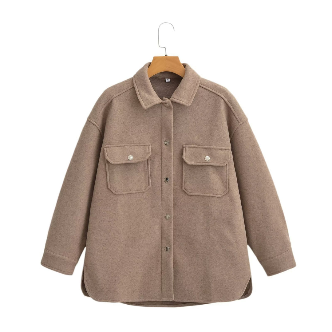 Damen Oversize Wollmix-Shacket mit Druckknopffront und aufgesetzten Pattentaschen Shop Nory