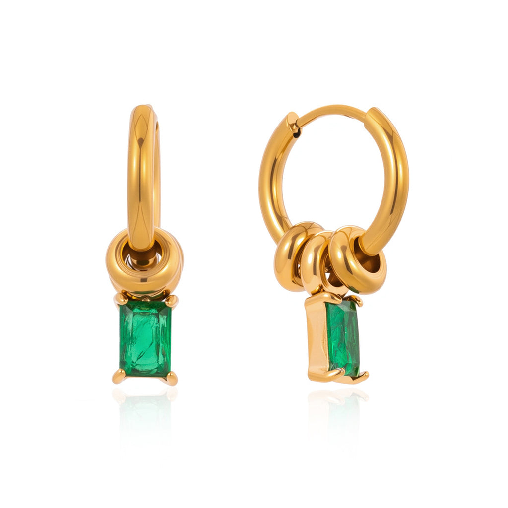 Damen Ohrhänger mit funkelndem Smaragd und moderne Gold-Hängelelemente Shop Nory