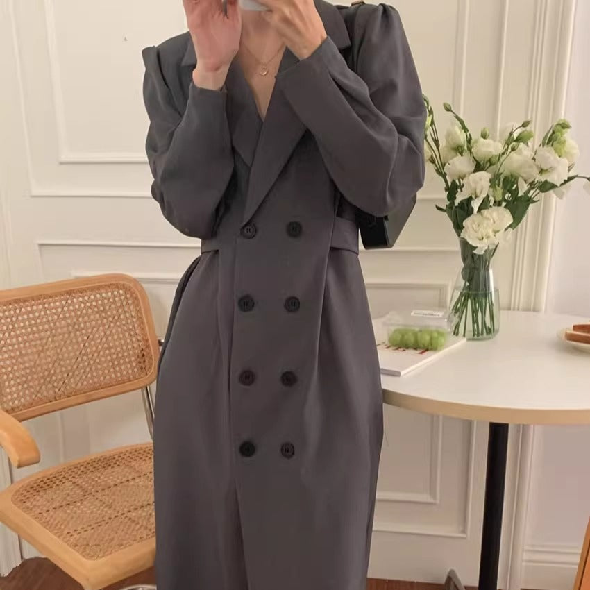 Damen Tailliertes Doppelreihiges Blazerkleid mit Puffärmeln und verlängertem Revers Shop Nory