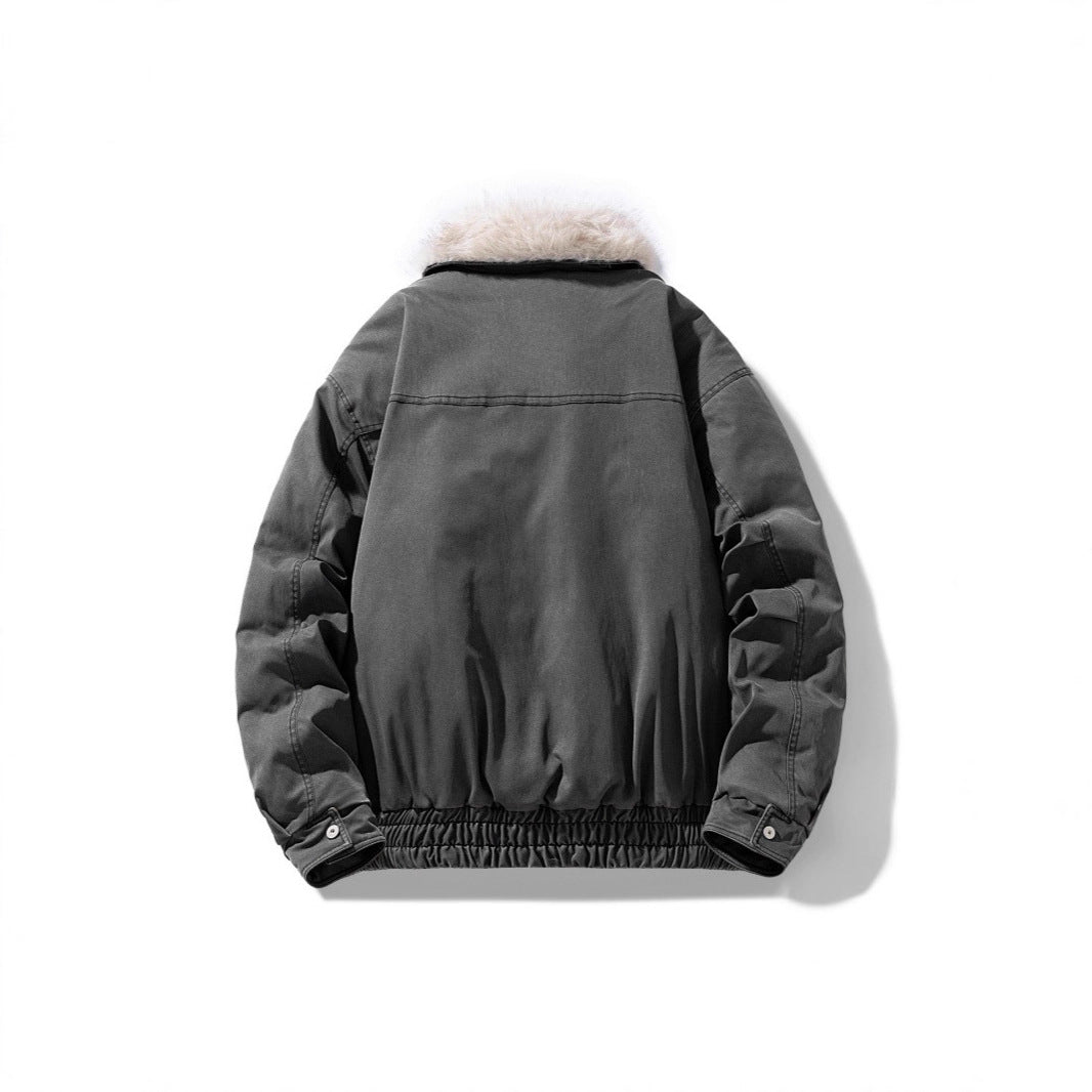 Herren wattierte Bomberjacke mit kuscheligem Kunstfellkragen und Mehrfachtaschen Shop Nory