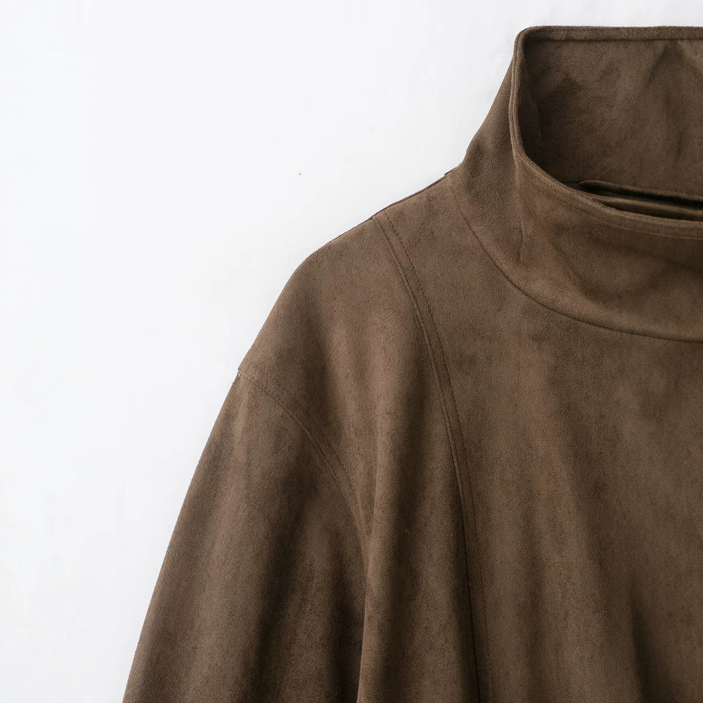 Damen Kurzjacke in Wildlederoptik mit hohem Funnelkragen und Bindegürtel Shop Nory