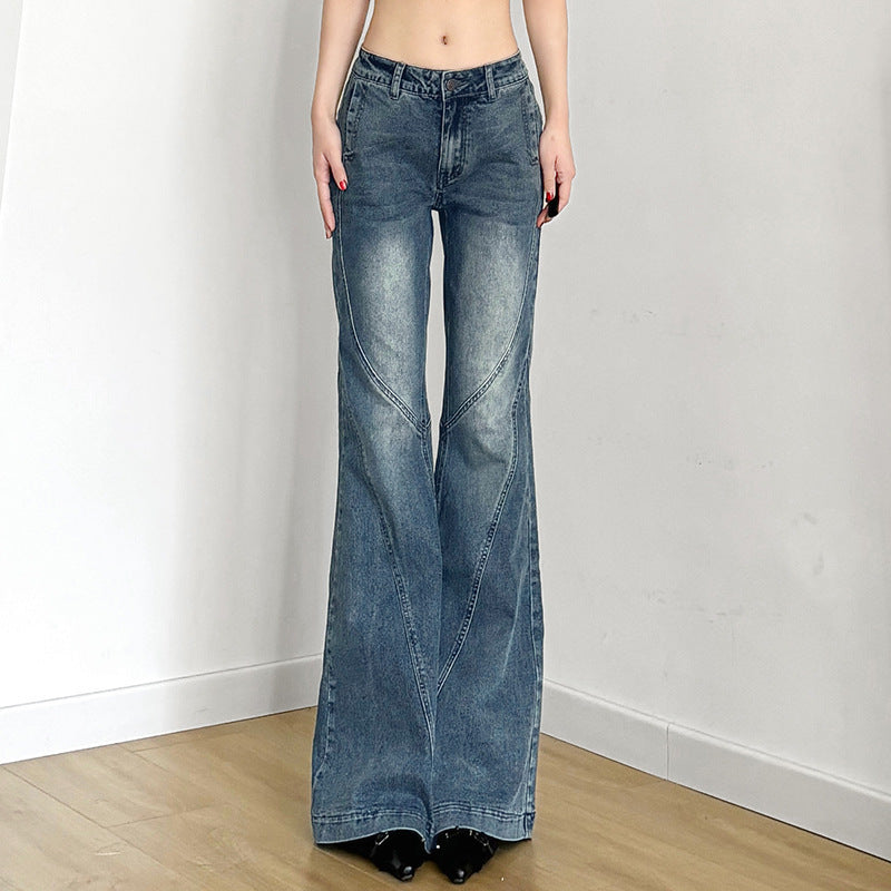 Damen klassische Flared Jeans mit hoher Taille und ausgefranstem Saum Shopnory