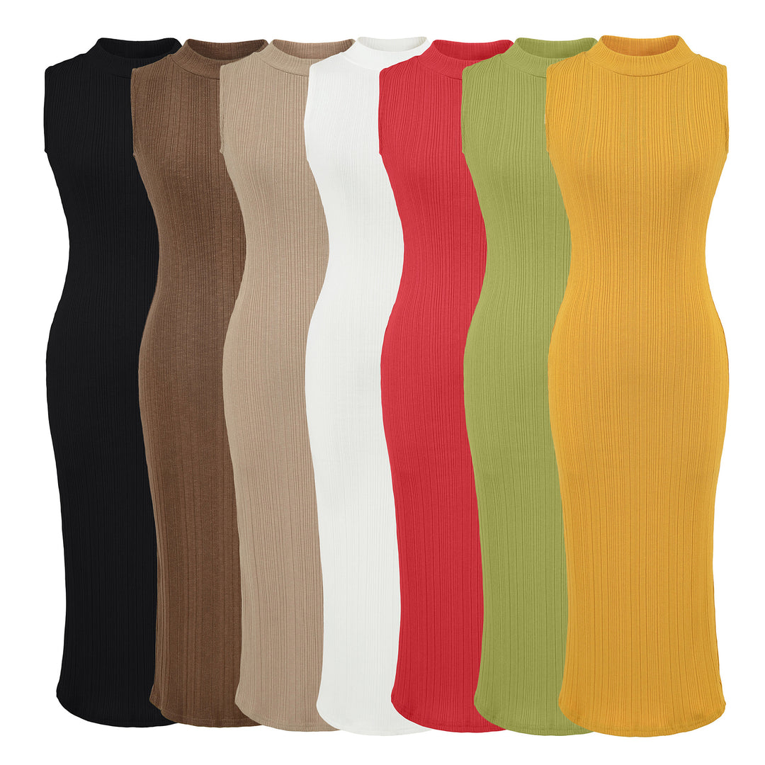 Damen Midikleid in Rippstrick, ärmelloses Slim‑Fit mit Stehkragen Shop Nory