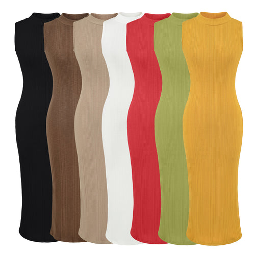 Damen Midikleid in Rippstrick, ärmelloses Slim‑Fit mit Stehkragen Shop Nory