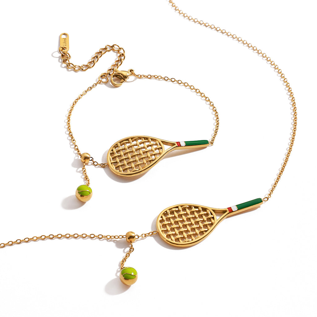 Damen Halskette mit Tennis-Motiv und hypoallergener Edelstahlverarbeitung Shop Nory