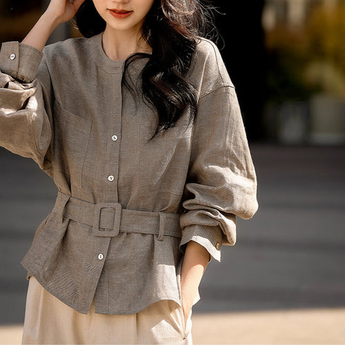 Damen Modische Oversized-Bluse mit Gürtel Shop Nory