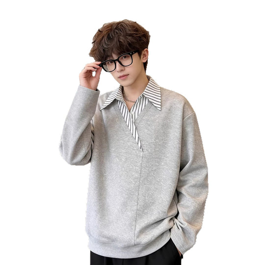Herren Oversize Pullover mit eingearbeitetem Hemdkragen und V‑Overlap Shop Nory