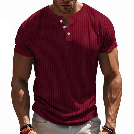 Herren Kurzarm Henley-Shirt mit Streifenmuster und praktischen Knöpfen