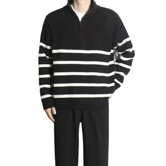 Herren Grobstrickpullover mit Zipper und Streifen Shop Nory